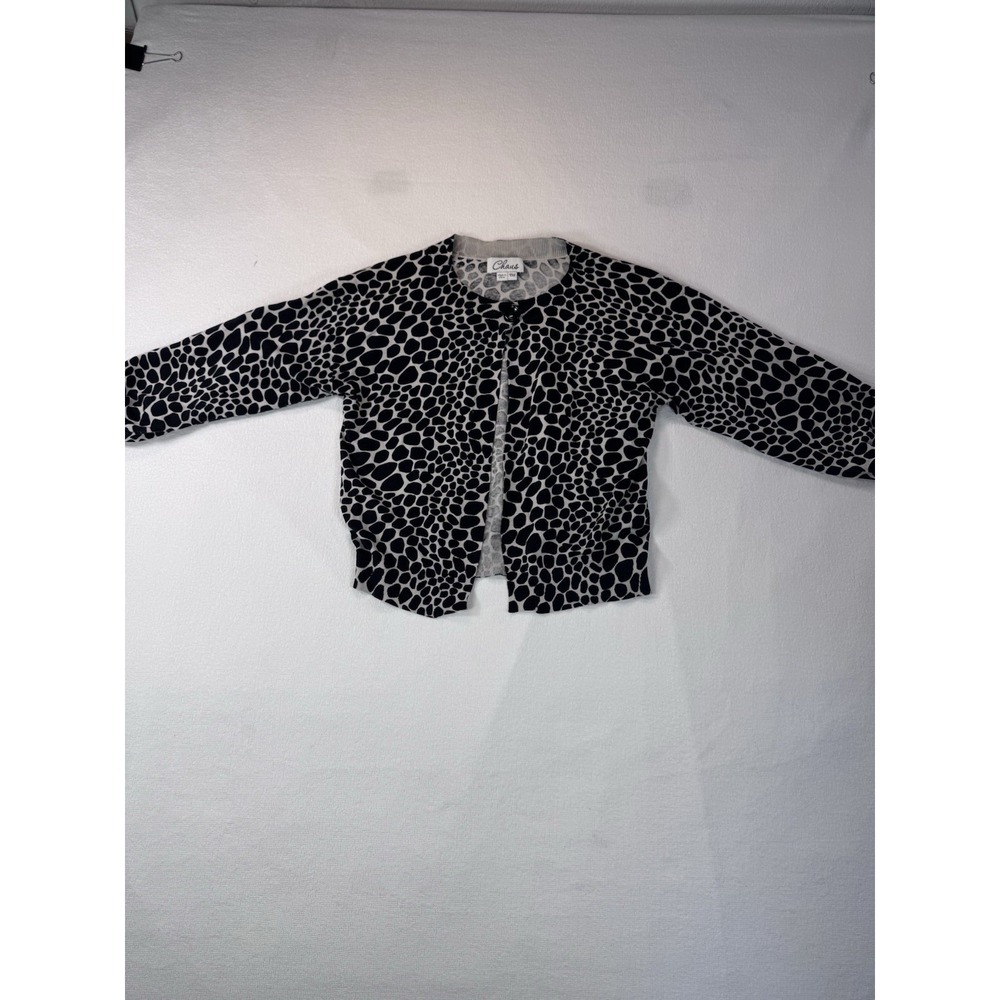 Chaus Petite Medium Silk Blend Animal Print Cropped Cardigan Sweater PM Black